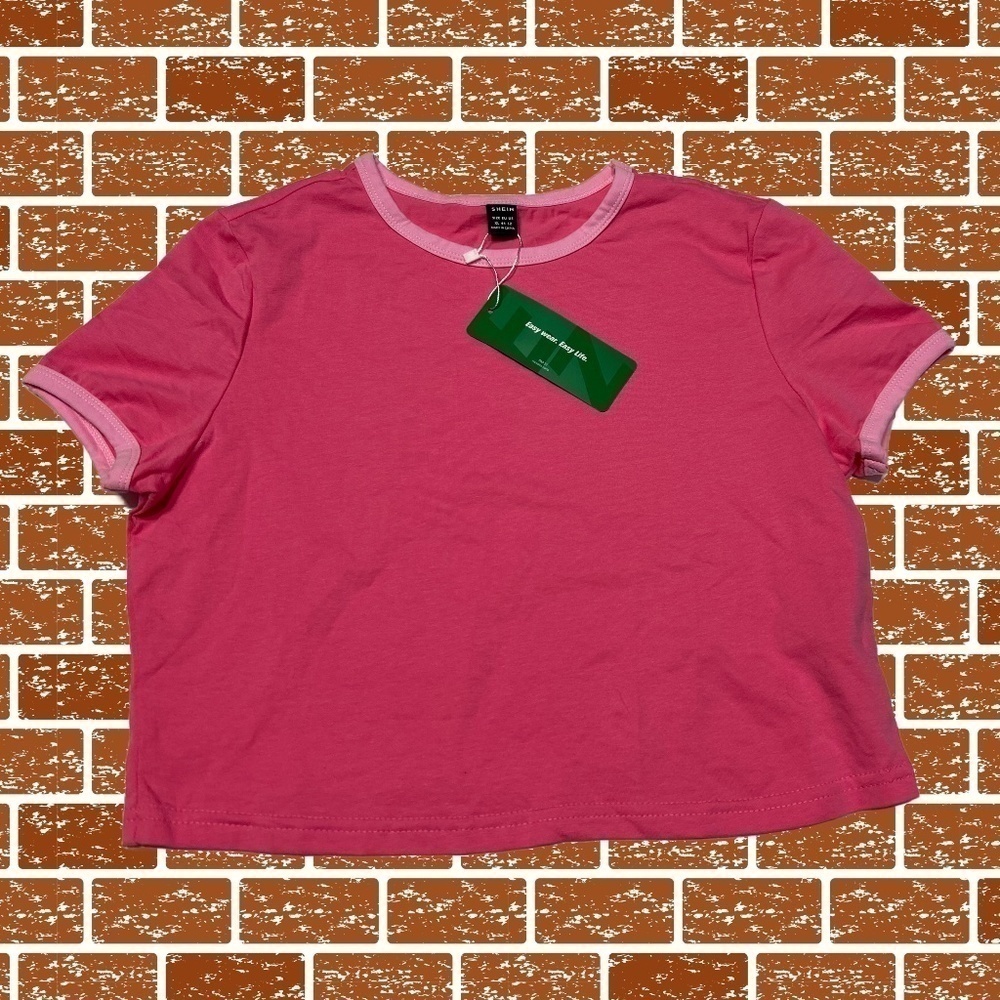 NWT XL Pink Cropped Ringer Crew Neck Tee